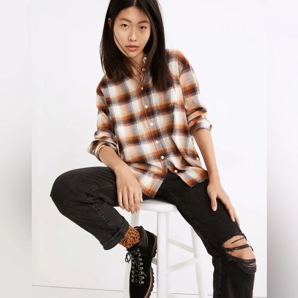 Madewell Flannel Side-Button Oversized‎ Ex-Boyfriend Shirt in Bickett Plaid